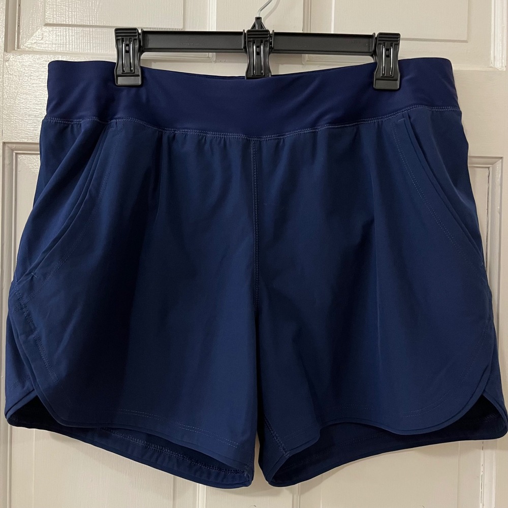 Lands End Active Board Swim Shorts Sz 14 Navy Blue Stretch Pockets Modest
